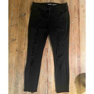 Old Navy Mid-Rise Rockstar Skinny Distressed Raw Hem Jeans - Black